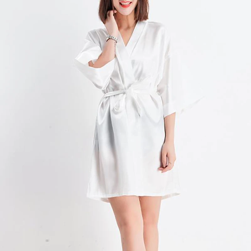 Женский шелковый халат-кимоно Атласный халат свободного покроя на шнуровке