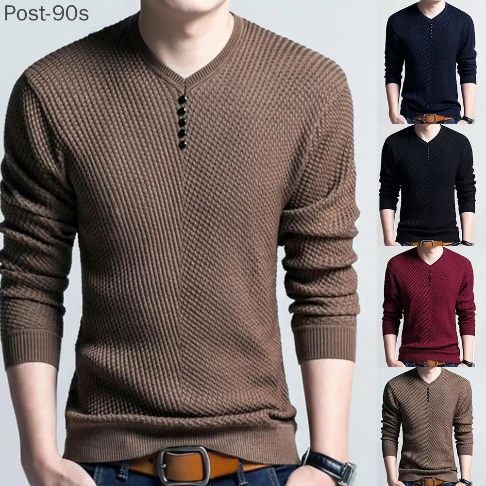 

Chic Autumn Winter Sweaters Men Solid Color V Neck Long Sleeve 2021 Pullover Knitted Pull Sweater Mens Sweaters Male Knitwear