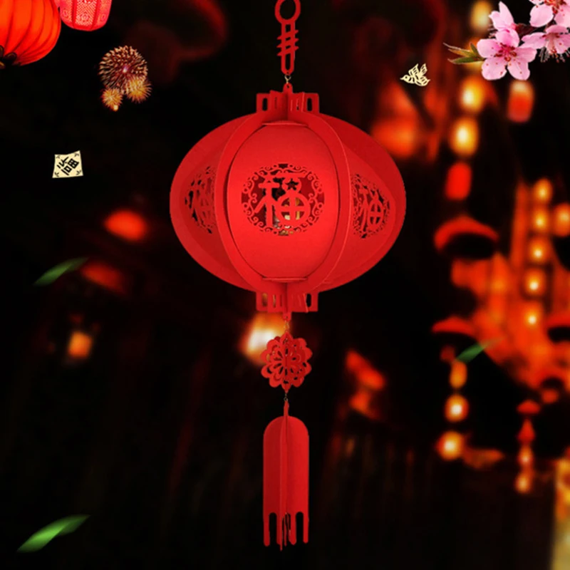 Украшение на новый год с китайским красным фонарем из нетканого войлока