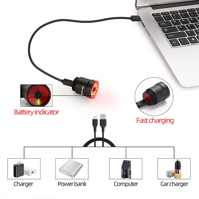 Велосипедный задний фонарь HONEVER водонепроницаемый со встроенным датчиком