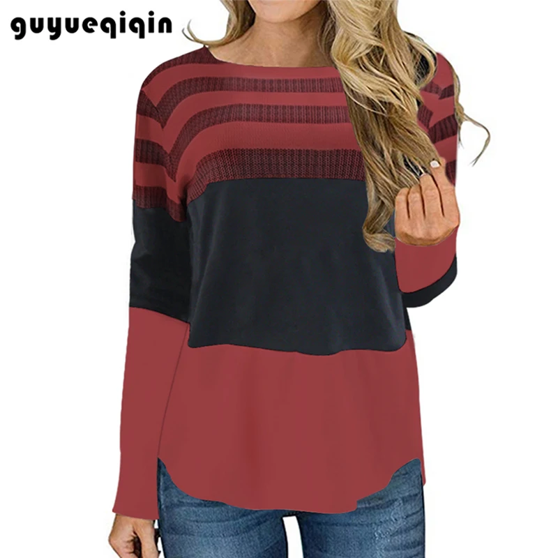 Женская модная полосатая рубашка с длинным рукавом цветная футболка осенняя