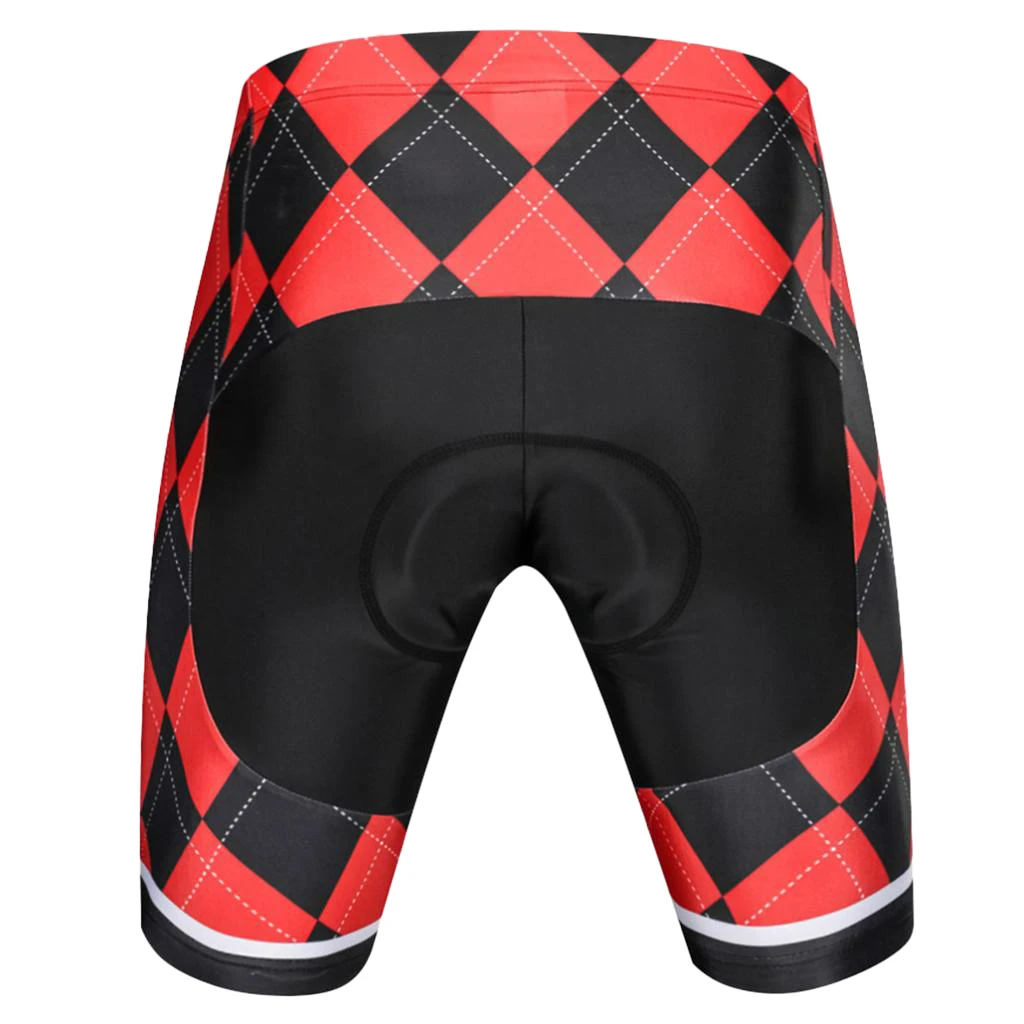 Comfortable 80% Polyester + 20% Spandex Black and Red Grid Summer Cycling Shorts for Outdoor Sports |