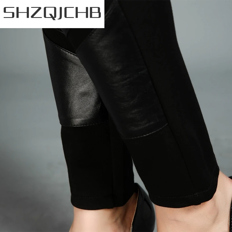 

JCHB 2021 Brand OL Style 100% Sheepskin Pants Women Streetwear Elastic High Waist Pencil Pants Genuine Leather Black Party Trous