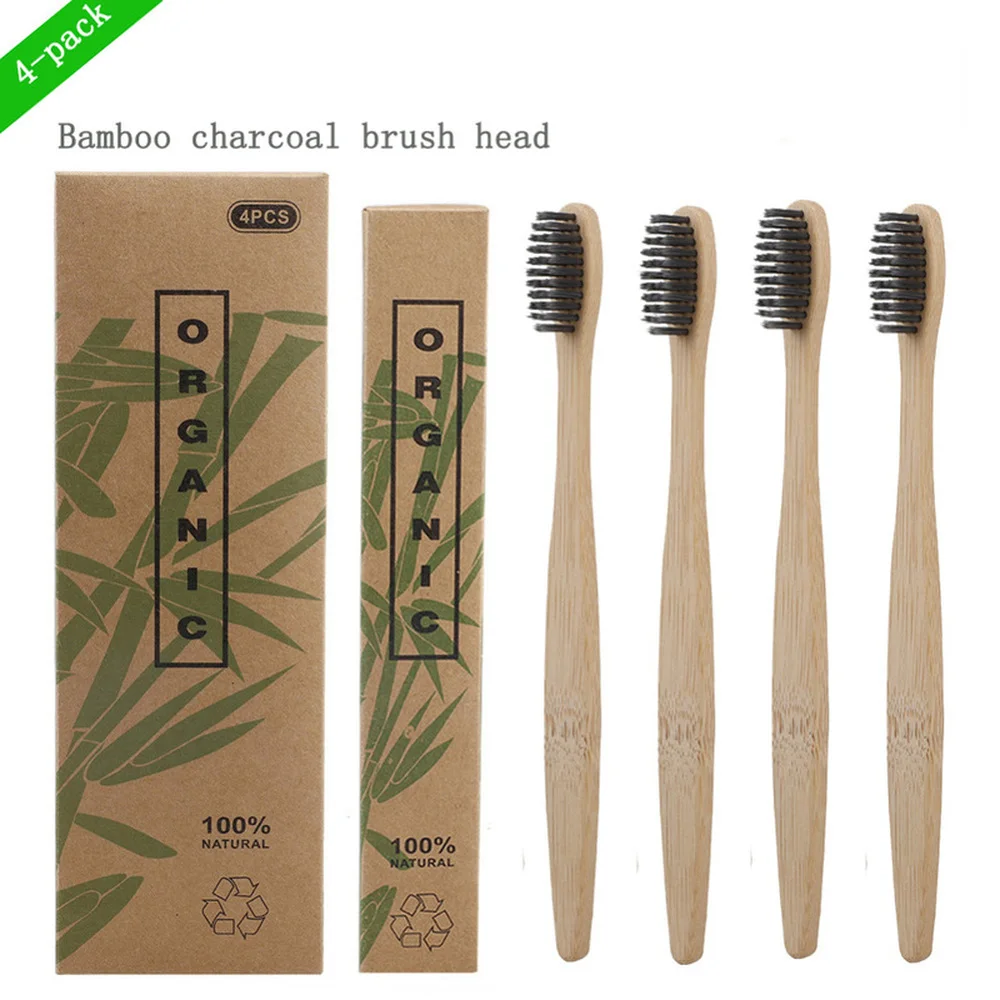 4 шт., натуральные биоразлагаемые зубные щётки из бамбукового угля