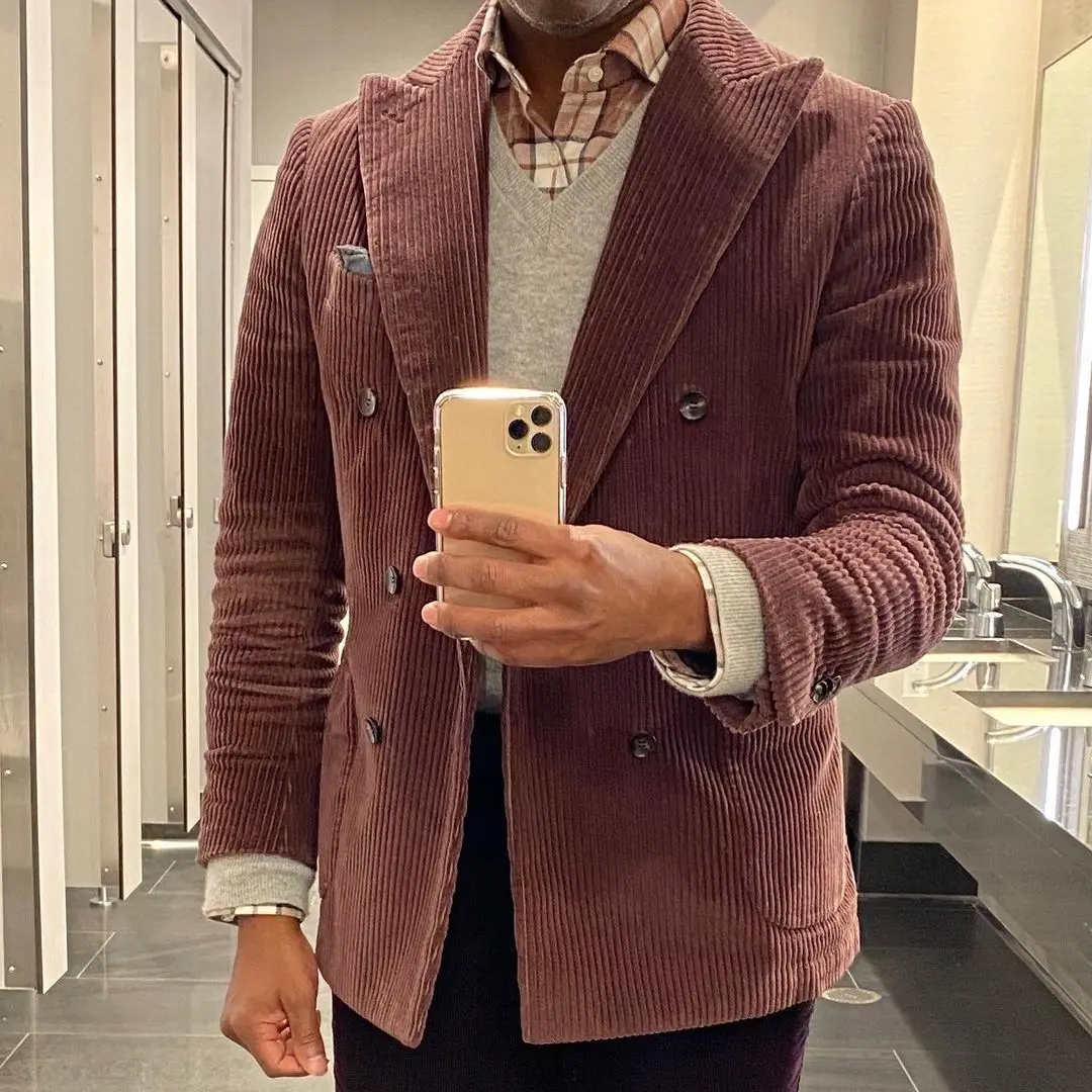 Пиджак + брюки 2 шт. из вельвета бордового цвета смокинги для жениха свадьбы