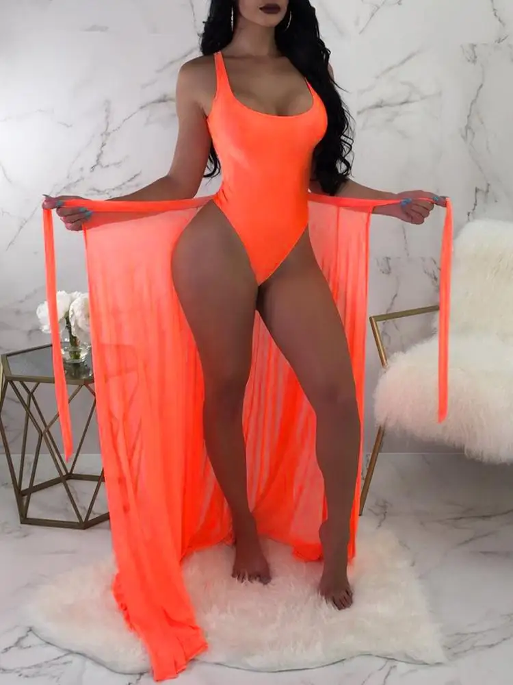 2021 oversize summer beach dress sexy woman solid sleeveless swimsuit with cover swimsuit