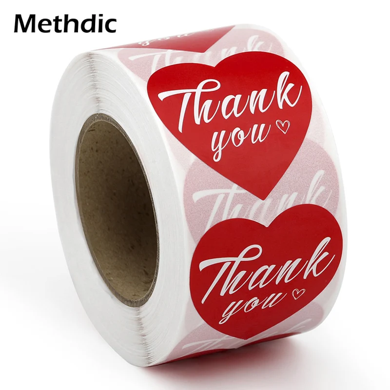 

Метдическая форма сердца Спасибо наклейки 500 шт этикетки для печати рулон для подарочных сумок сумки для доставки спасибо этикетка