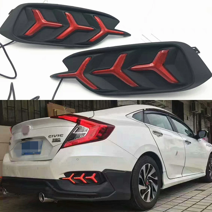 2 шт. для Honda Civic 2016 2017 2018 светодиодный DRL задний бампер светильник противотуманный