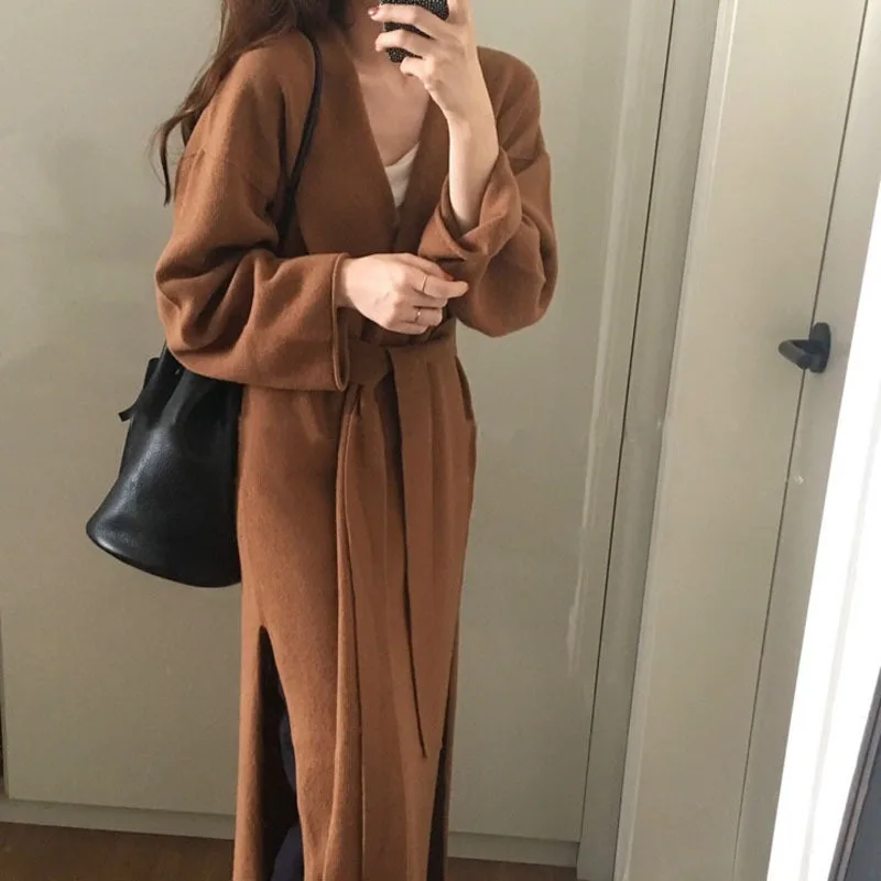 

VANOVICH Корейский Японский Стиль Повседневный Свободный Длинный кружевной вязаный свитер 2022 осень и зима новые кардиганы для женщин