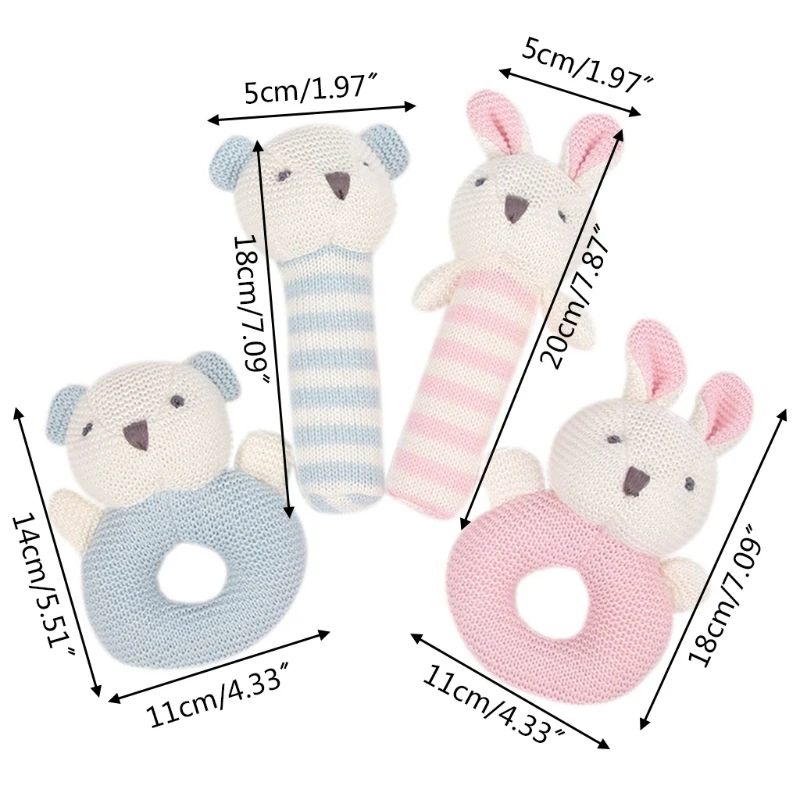 

2 Pcs Baby Rattles Cartoon Cute Soft Plush Animal Rattle Handbells Comfort Toys K3NE