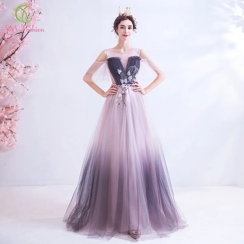 SSYFashion новинка мечта градиентное розовое фиолетовое вечернее платье без рукавов
