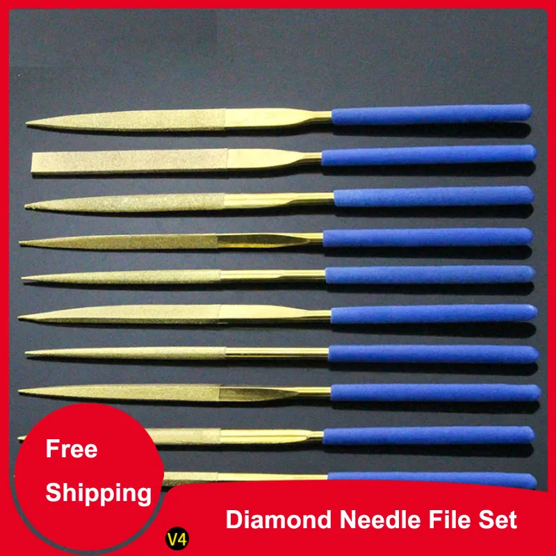 

10Pcs Diamond Needle File Set Flat Plate Small Contusion Round Triangle File Assorted Carborundum File Craft Tool