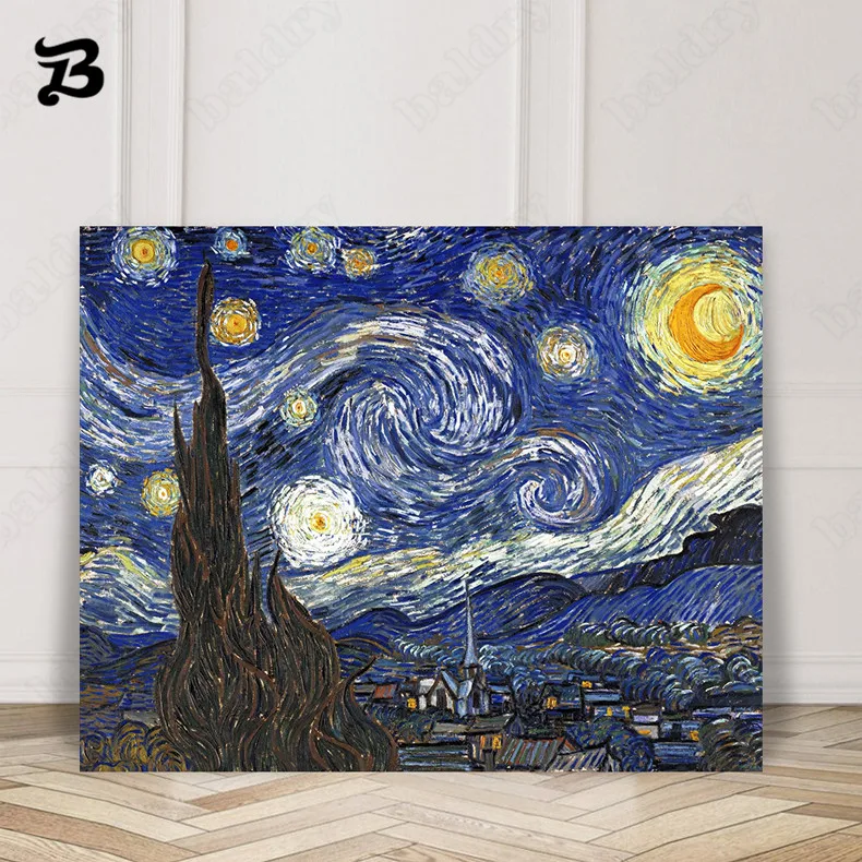 

Картина на холсте с изображением звездной ночи, абстрактный классический настенный постер с изображением подсолнуха для украшения гостино...