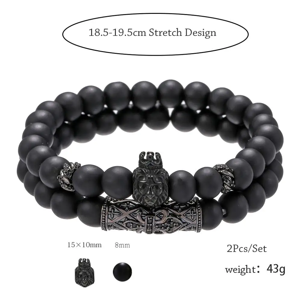

PINIYA Vintage Lion Head and Crown Charm Bracelet 8mm Natural Lava Stone Beads Bracelet Men 2020 Fashion Jewelry male bracelet
