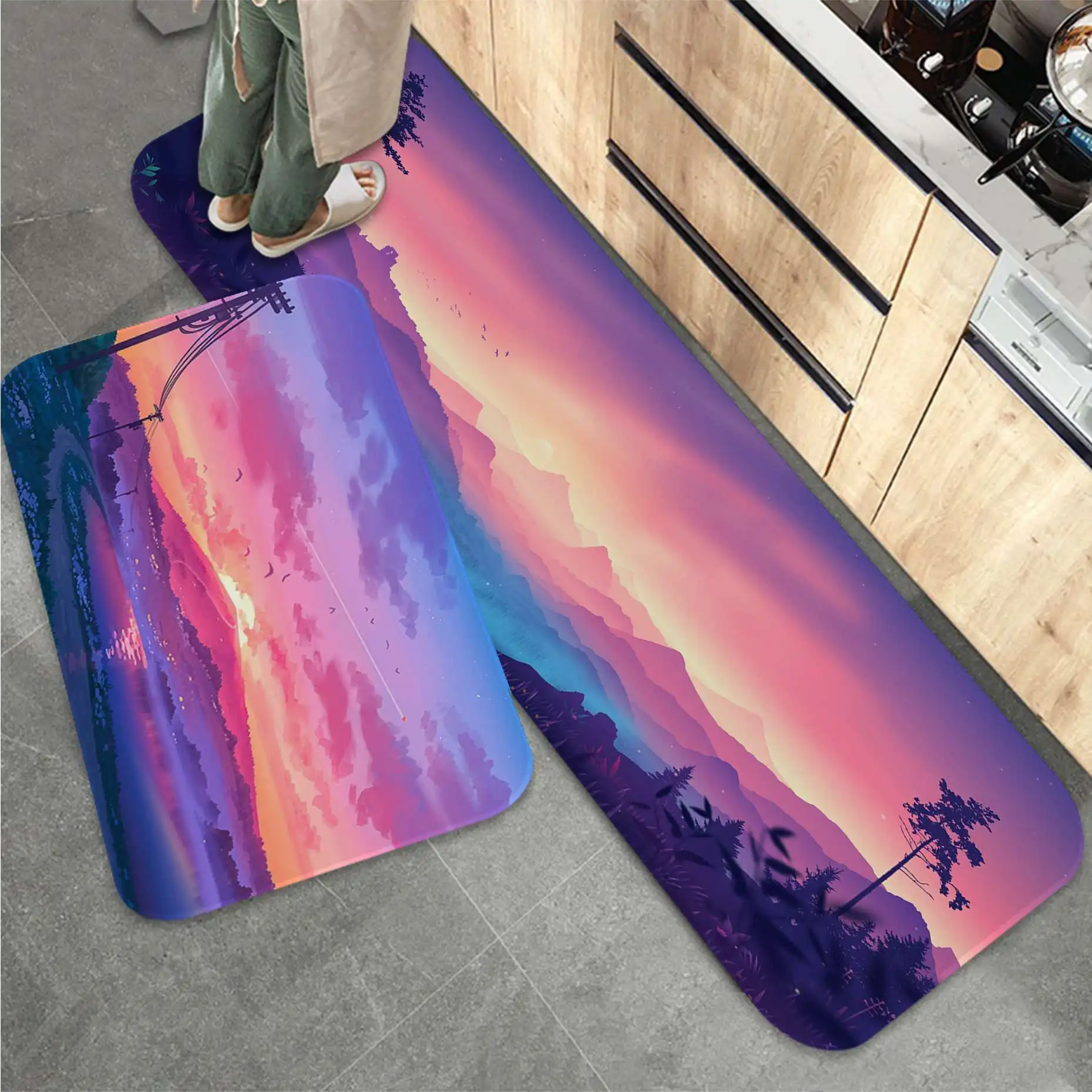 

Pink Clouds Natural Landscape Printed Flannel Floor Mat Bathroom Decor Carpet Non-Slip For Living Room Kitchen Welcome Doormat