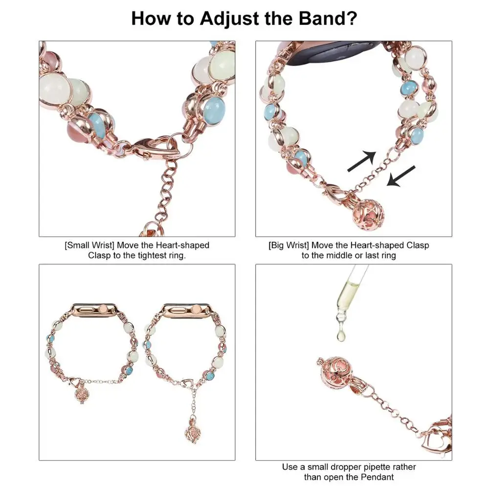 Metal Strap For AppleWatch 7 Band 44 mm 40mm iWatch7 38 42mm Women Night Luminous Pearl Bracelet For Series 5 3 se 7 41mm 45mm