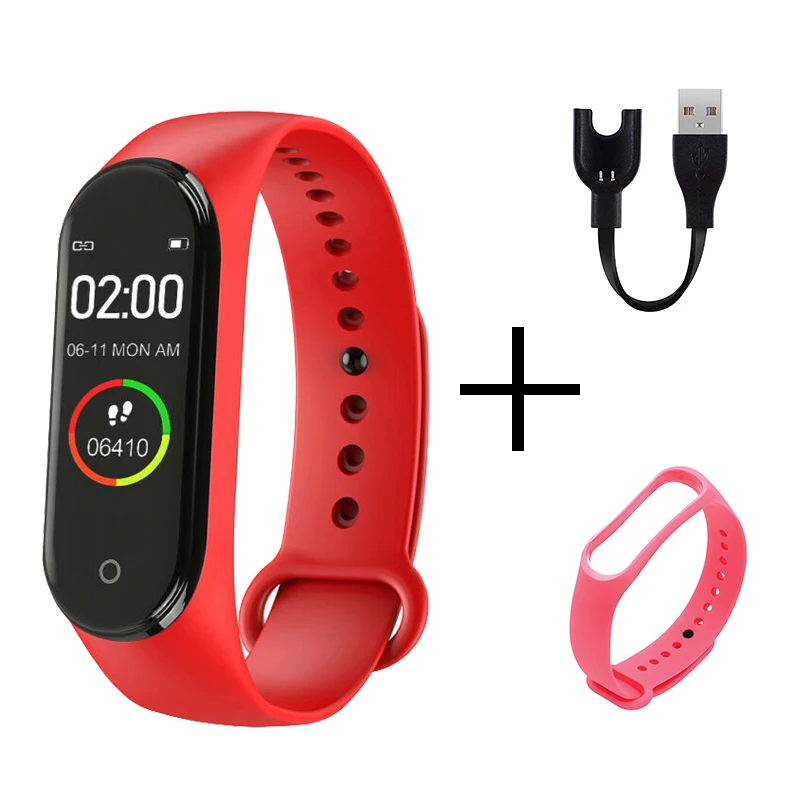red pink strap Смарт-браслет M4, фитнес-трекер, часы, спортивный браслет, пульсометр, кровяное давление, монитор, SmartBand, браслет для здоровья для мужчин и женщин - Цвет: red pink strap