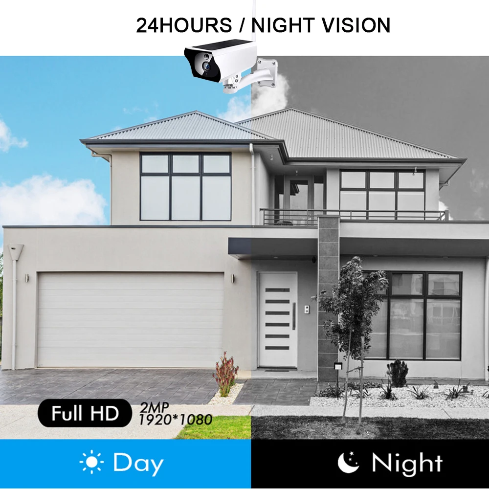 5mp outdoor solar security camera wireless wifi camera solar panel rechargeable battery bullet pir motion alarm surveillance cam free global shipping