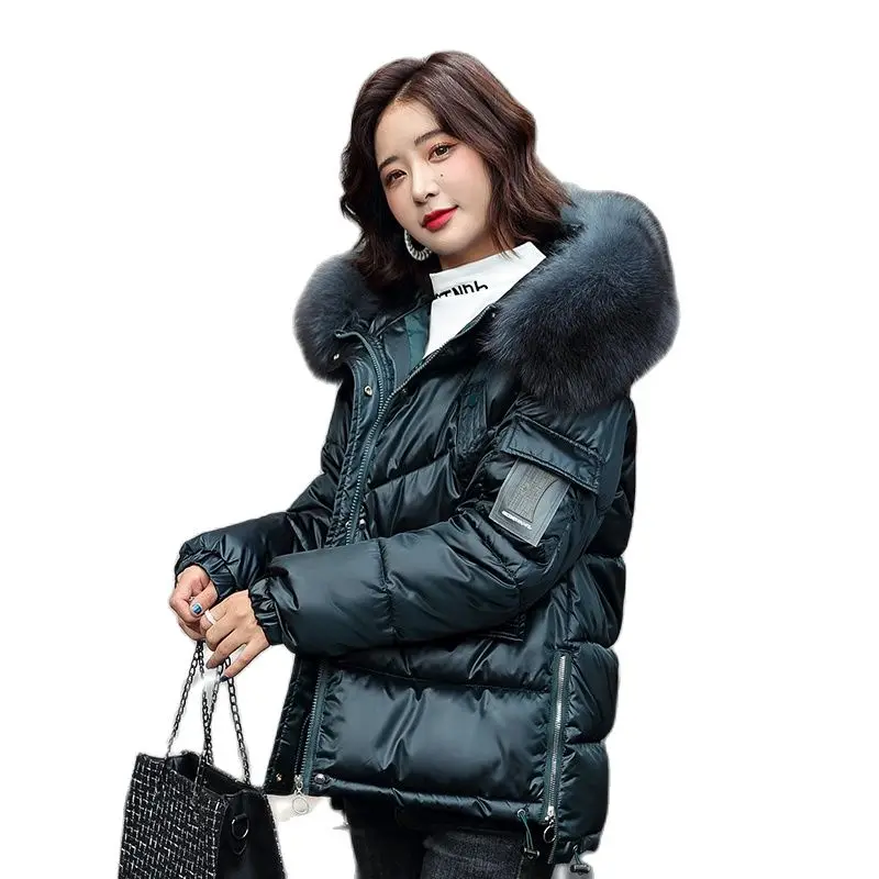 

Nice Pop Vogue Winter Fur Collar Hooded Down Padded Coat Cotton-padded Jacket Women's Winter Short Jackets Coats Girls Top 175