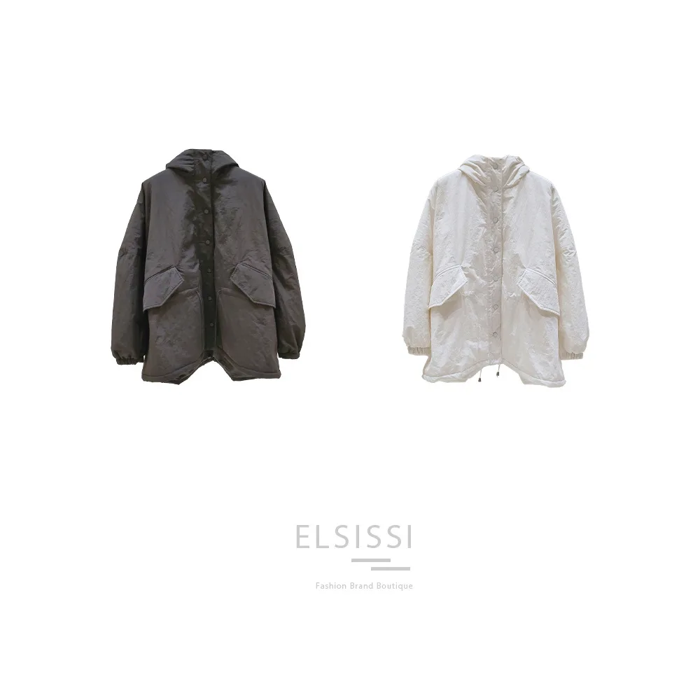 

women's 2020es Aixi winter new simple solid color loose and versatile hooded cotton jacket 9089