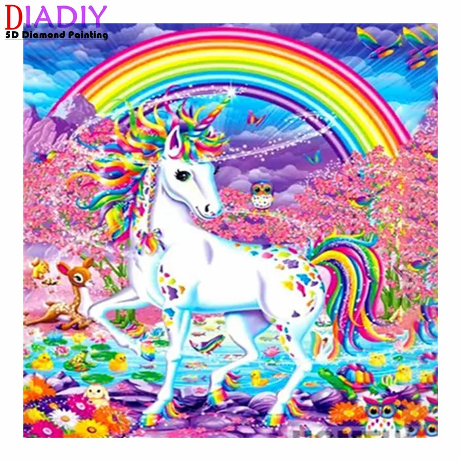 

Алмазная 5D картина «сделай сам» с единорогом, полностью круглая картина, мультяшный Волшебный Единорог стразы, вышивка крестиком, мозаика, ...