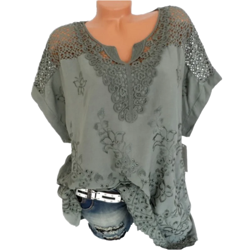 Размера плюс кружевная женская футболка 2021 летние хлопковые женские Fashing верхняя