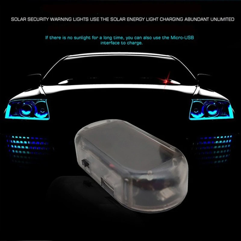 

1pc LED Warning Light Fake Solar Power Alarm Lamp Security System Warning Theft Flash Blinking Red Blue Car Anti-theft Light