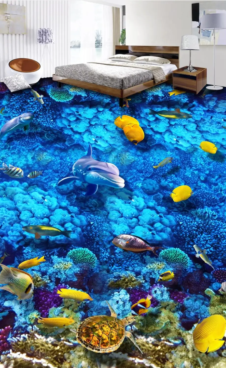 3D мерное напольное покрытие Sea World для гостиной спальни ресторана ПВХ