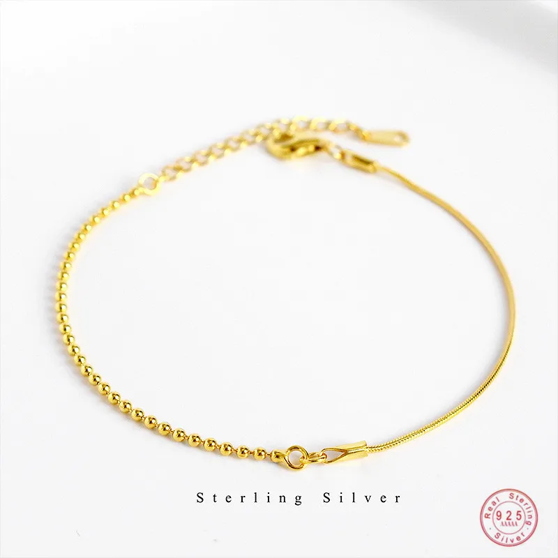 

925 Sterling Silver Simple Round Beads Snake Bone Chain Stitching Bracelet Women Fashion Creative Party Jewelry Accessories Gift