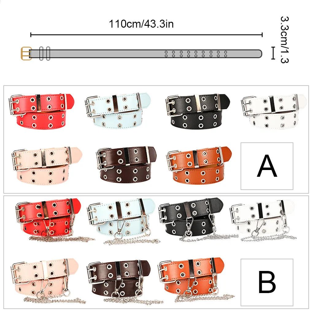 

New Hot Women Punk Chain Fashion Belt Adjustable Double Row Hole Eyelet Waistband with Eyelet Chain Decorative Belts