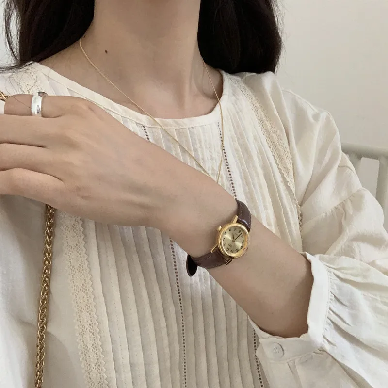 Осенняя абрикосовая плиссированная нежная хлопковая рубашка с круглым вырезом в