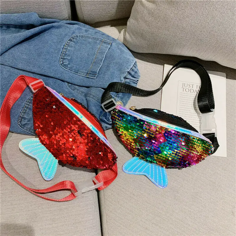 

Cute Mermaid Sequins Waist Bag New Arrival Children Chest Handbag Sequins Unisex Fanny Pack Kids Waist Pack Belly Bags Toy Pouch