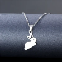 trendy baby rabbit pendant necklace women girl stainless steel bunny head charm pendant necklaces fashion lovely animal jewelry