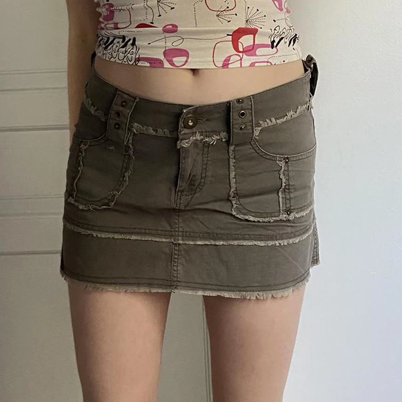 

New Arrival y2k Tassel Jeans Skirts Pockets Straight Vintage Pencil Skirts Women Harajuku Casual Cute Basic Denim Skirts Korean