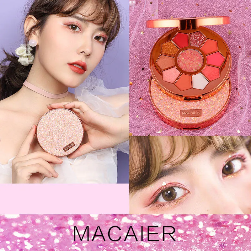 Макияж Блеск Тени для век Палитра 11 цветов розовые Порошковые тени водостойкая