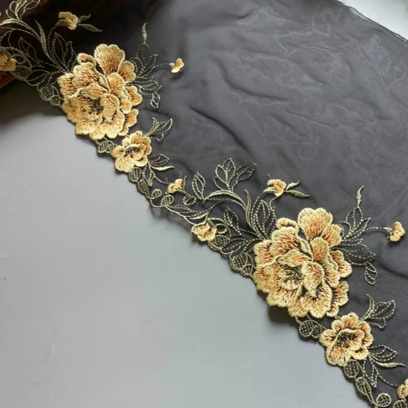 2 ярда/лот 20 см розовый черный флуоресцентный синий цветочный вышивка высокое