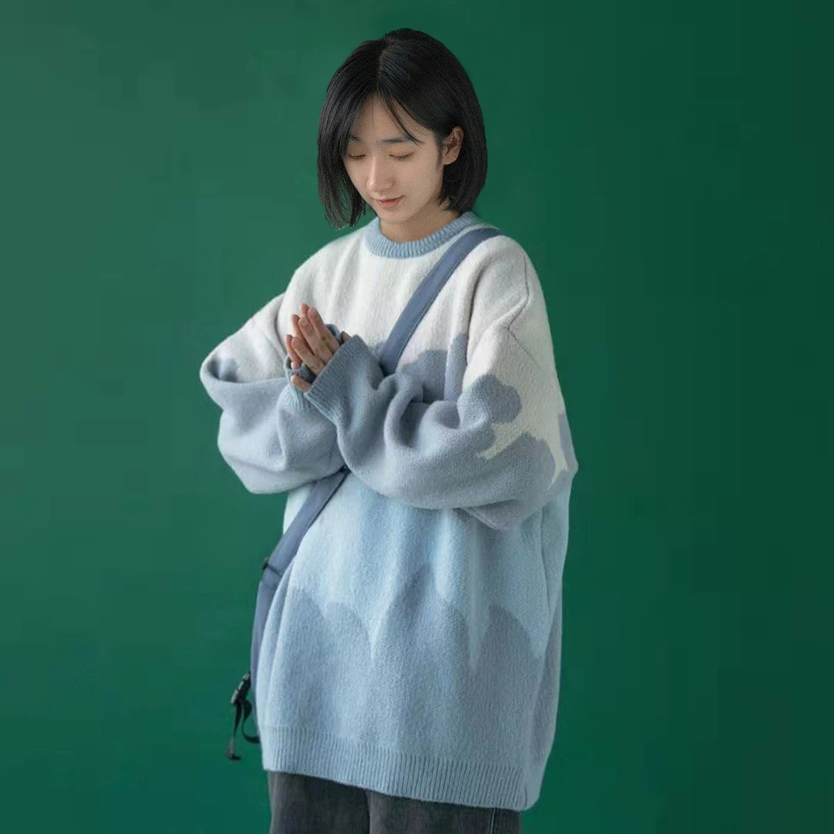

New autumn and winter Lazy Wind Color Matching Striped Sweater Women's New Long Sleeve Knit Pullover Tops