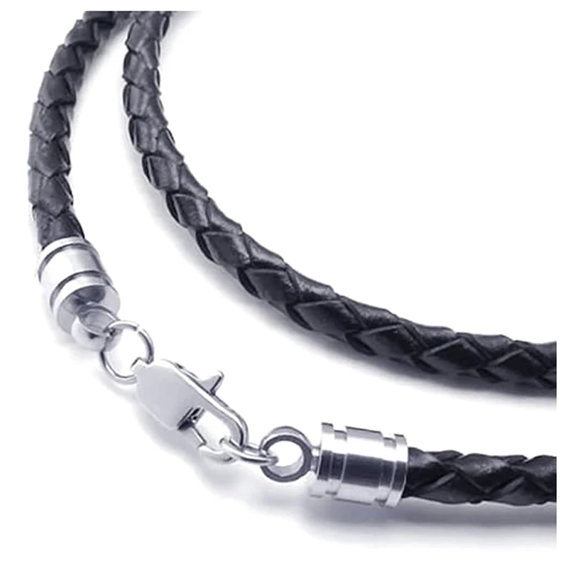 2 Pcs Jewelry Men's Necklace - 3Mm Cord Leather Stainless Steel For Men Color Black Silver With Gift Bag 60Cm &amp 75Cm | Украшения и