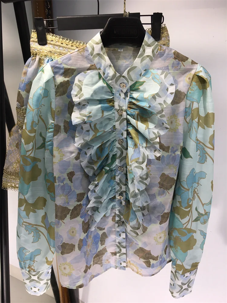 

2021 New Women 2pieces Sets Print Blouses and mini skirts set