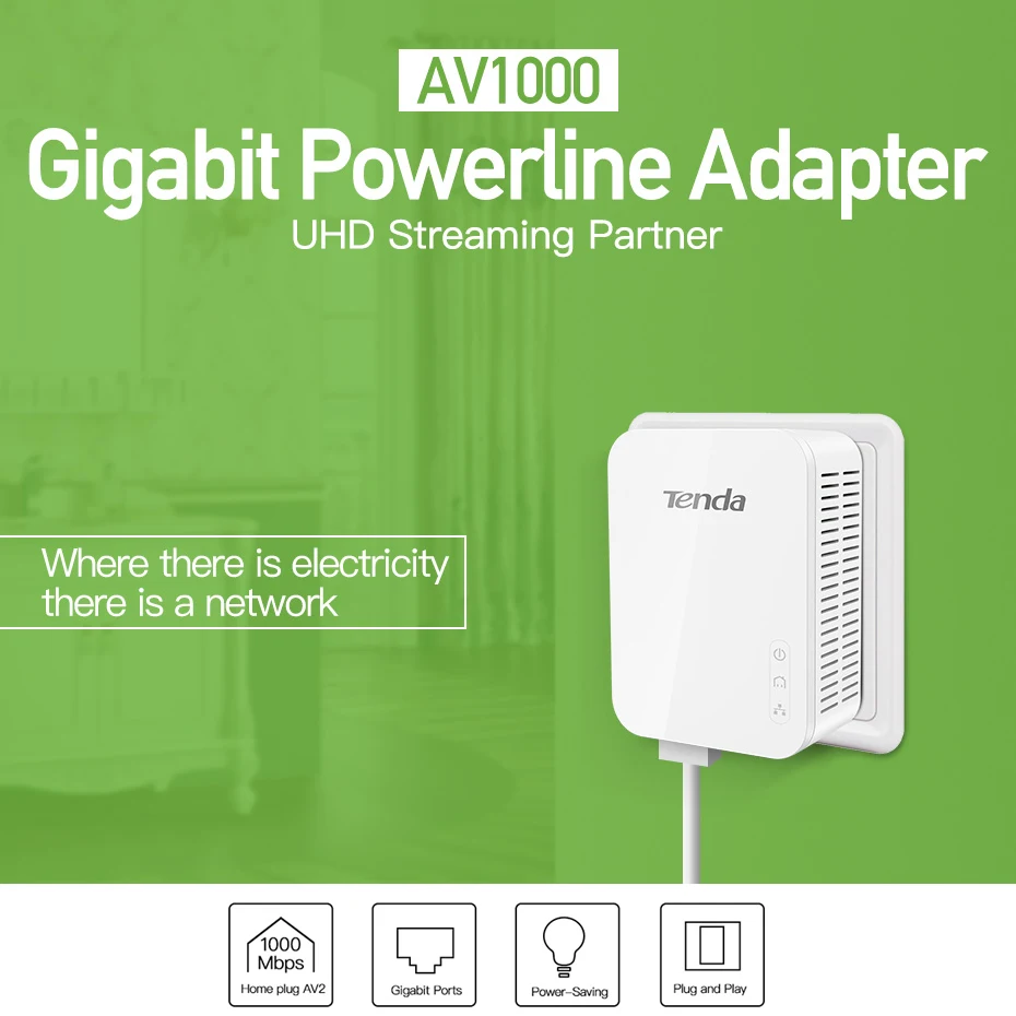 Tenda PH3 AV1000 1 пара гигабитный адаптер питания до 1000 Мбит/с Ethernet PLC Homeplug для