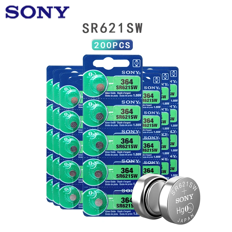

200pcs Sony 364 100% Original 1.55V Silver Oxide Watch Battery 364 SR621SW V364 SR60 SR621 AG1 Button Coin Cell MADE IN JAPAN
