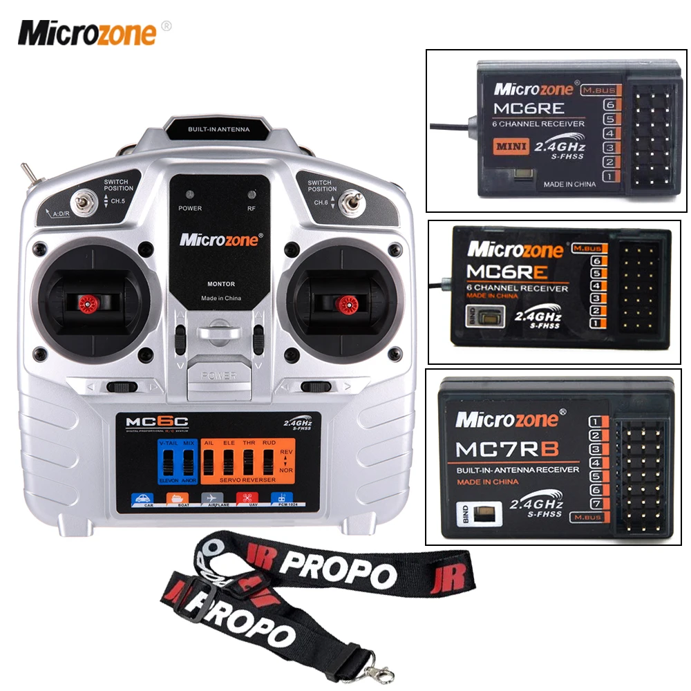 Пульт дистанционного управления MicroZone MC6C с MC6RE/Mini MC6RE/MC7RB 2,4G приемником для радиоуправляемого дрона с фиксированным крылом SU27