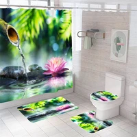 3d bamboo flowing water shower curtains waterproof bathroom curtain with hooks anti slip bath mat set soft rugs