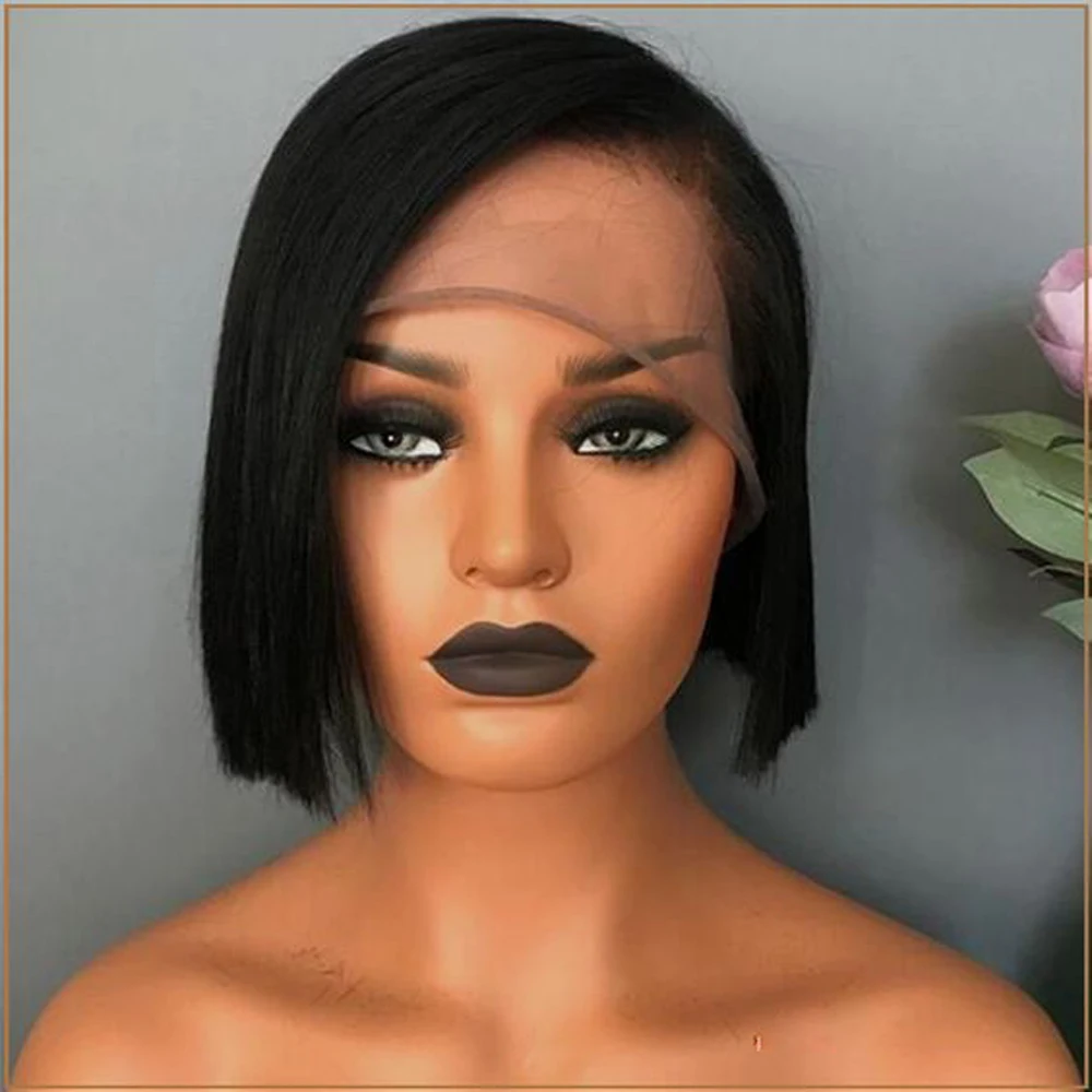 Боковая часть кружева передний парик закрытие Jet черный Боб волосы парики для