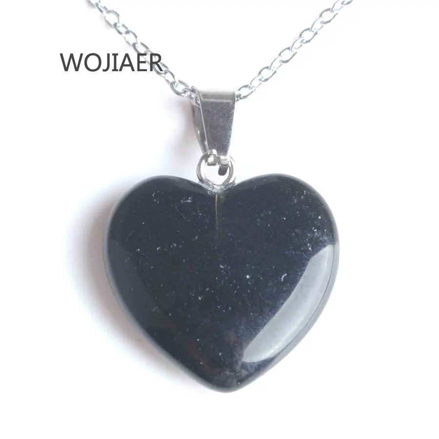 

WOJIAER Pretty Stylish Natural Black Quartzs Gem Stone Heart Pendant Stone 20x6mm Energy Handmade Jewelry 1PCS ZM0452