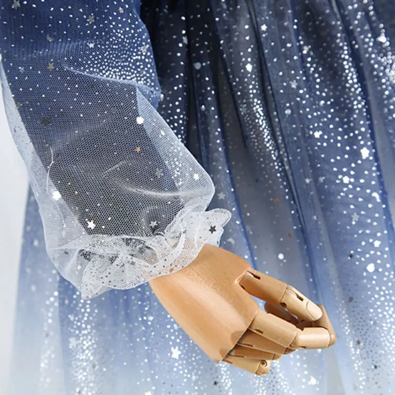 Girls dress 2019 autumn new children's gauze long sleeve starry sky gradient mesh skirt female treasure party | Детская одежда и