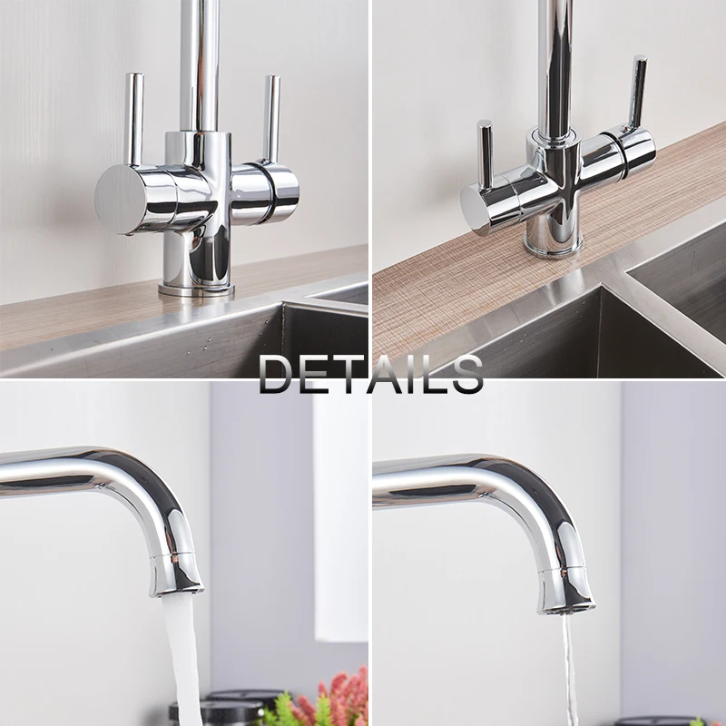 Rozin Brushed Nickel Purified Water Kitchen Faucet Dual Handles with Hot Cold Mixer Tap Brass Chrome Pure Water Filter Tap wall mount kitchen faucet