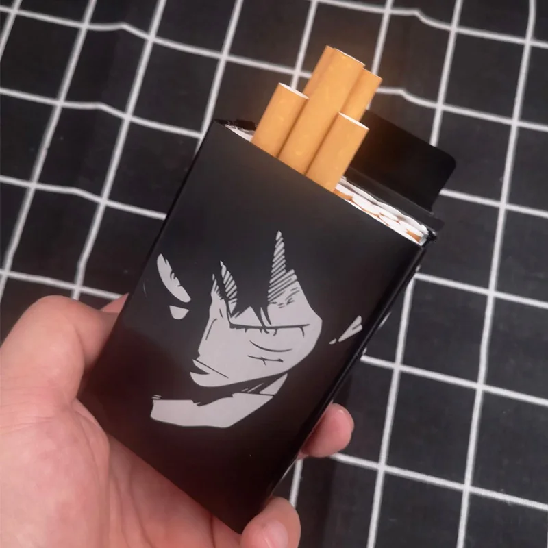 

Fashion Animation Black Metal Aluminum Alloy Cigarette Case Slide 20 Cigarette Boxes Anti-pressure Laser Carved Not Fade Boxes