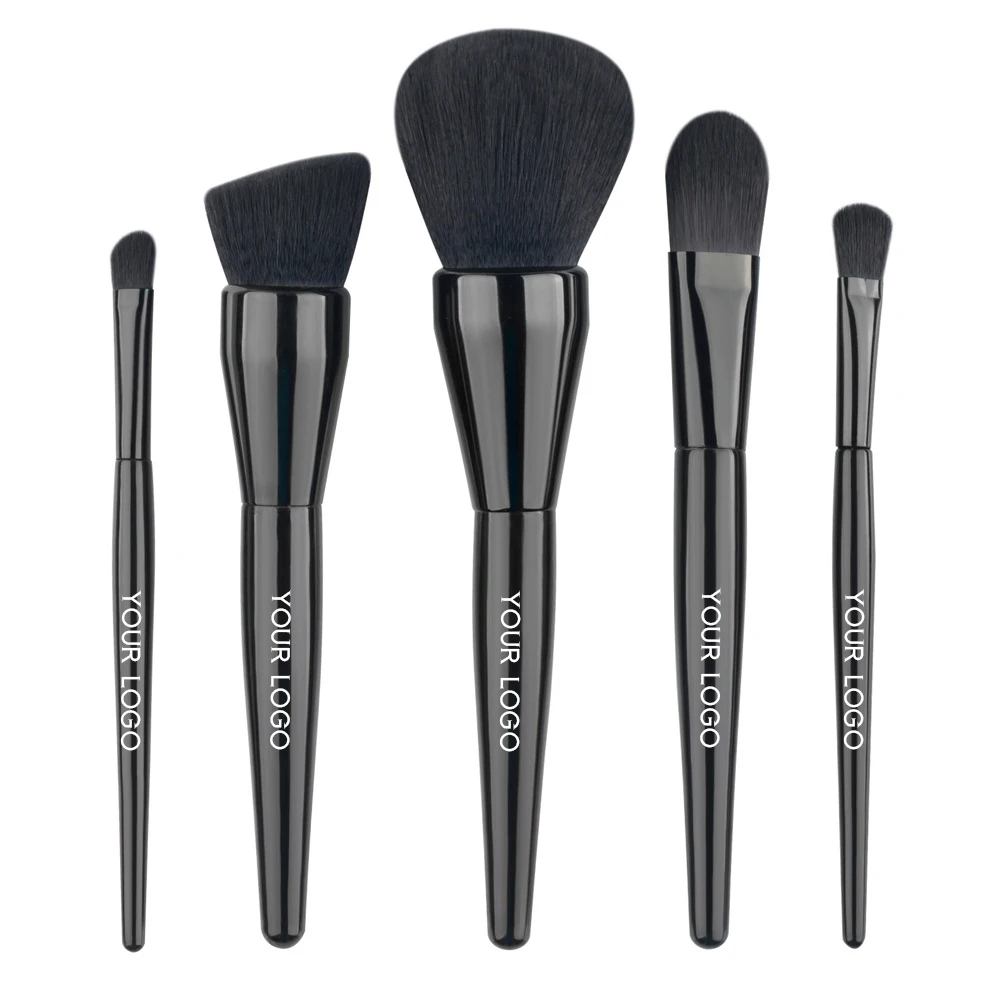 5 Pcs High Quality Pinceau Maquillage Cosmetic Vegan Black Makeup Brushes Powder Contour Blusher Highlighter Brush Pro Sets