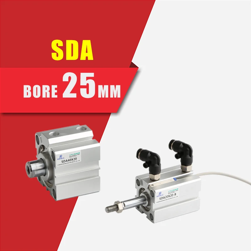 SDA 25mm pneumatic double acting piston cylinder compact stroke 5-100mm SDA25 SDA25-25 air | Обустройство дома